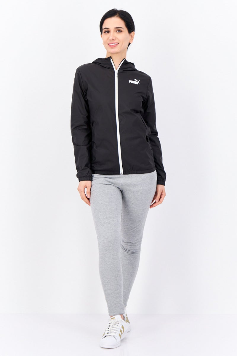 PUMA جاكيت رياضي نسائي بغطاء رأس بشعار العلامة التجارية، أسود - Image 4